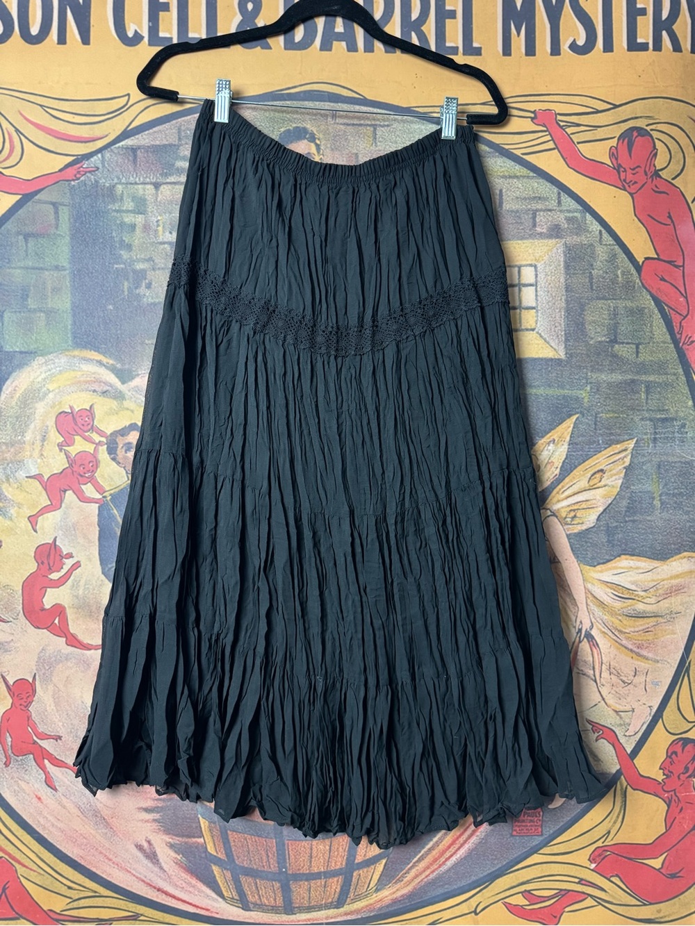 Boho Jessica Black Crinkled Midi Skirt